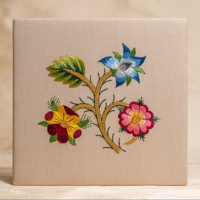 Embroidered flowers on a beige background